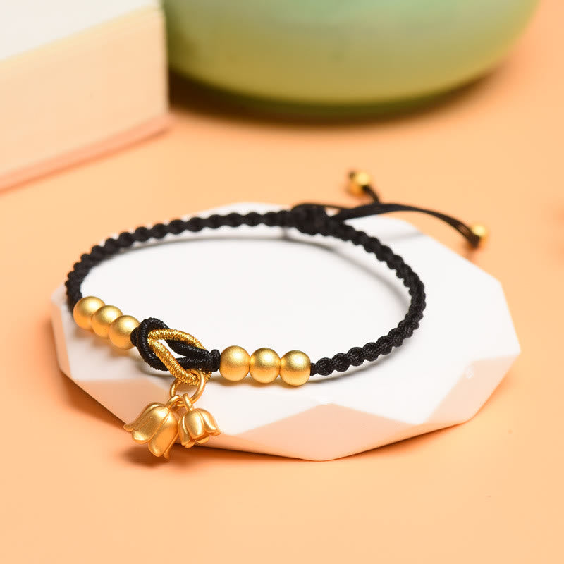Armband – Schutz & Glück Segen schwarze Kordel goldene Perlen Anhänger