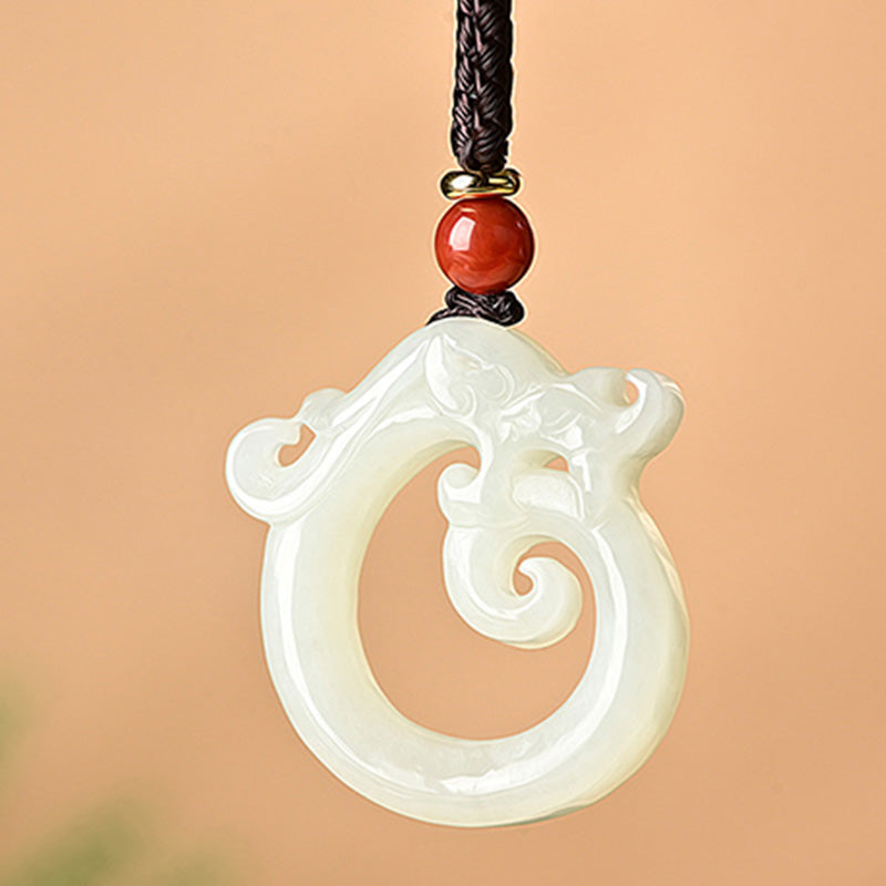 Weiße Jade Anhänger Drache Schutz Glück
