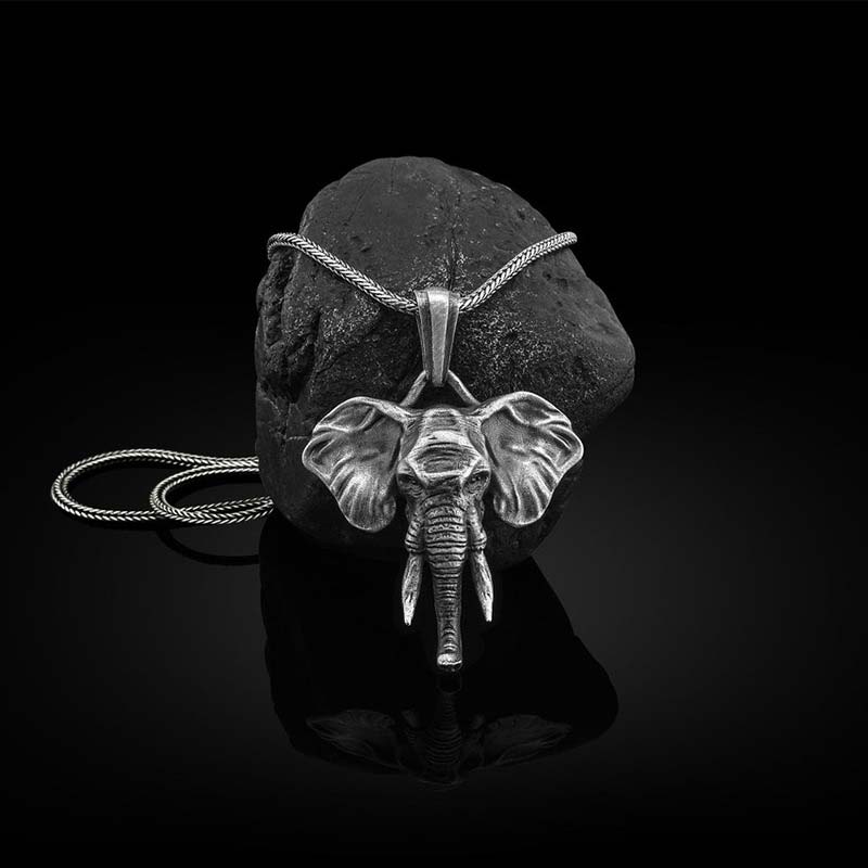 Kette Titanstahl Elefant Stärke Silber Anhänger