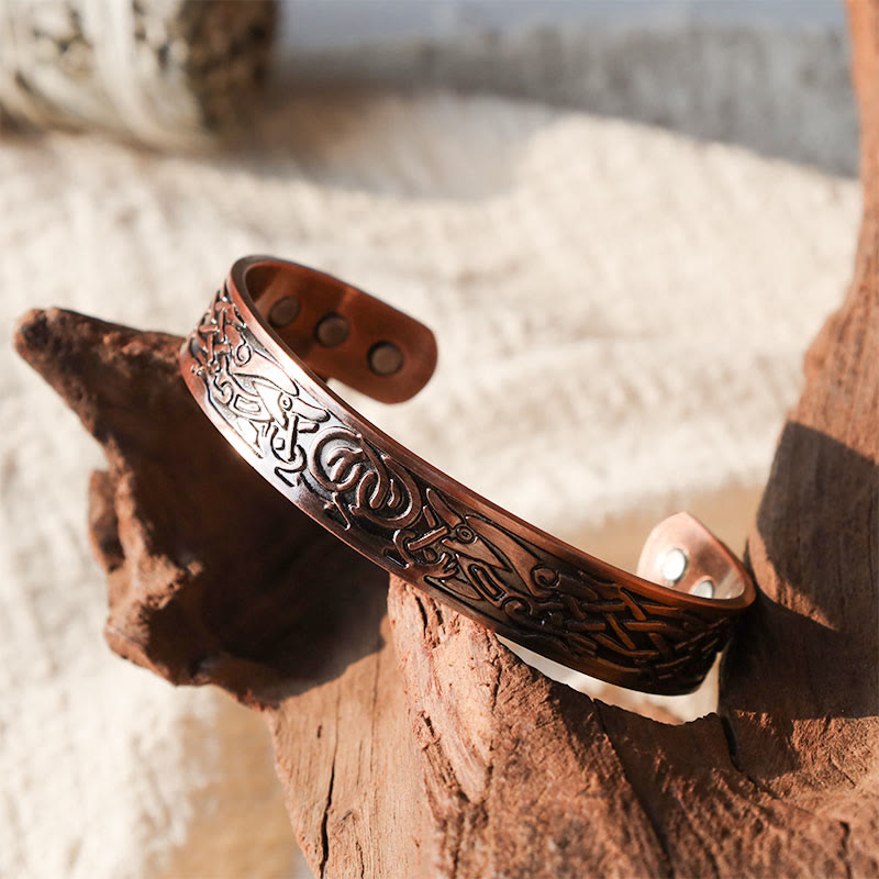 Armband Kupfer Magnetisch mit Drachen-Gravur auf Holz