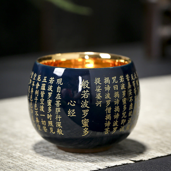 Teetasse Mit Henkel Herz-Sutra Mantra Keramik Blau Herz-Sutra Tasse / 130ml