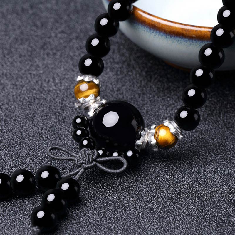 Mala 108 Perlen Schwarzer Obsidian Tigerauge