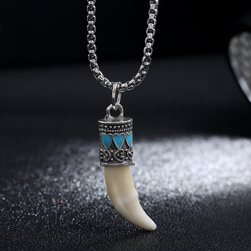 Kette Titanium Wolf Zahn Balance Türkis Silber
