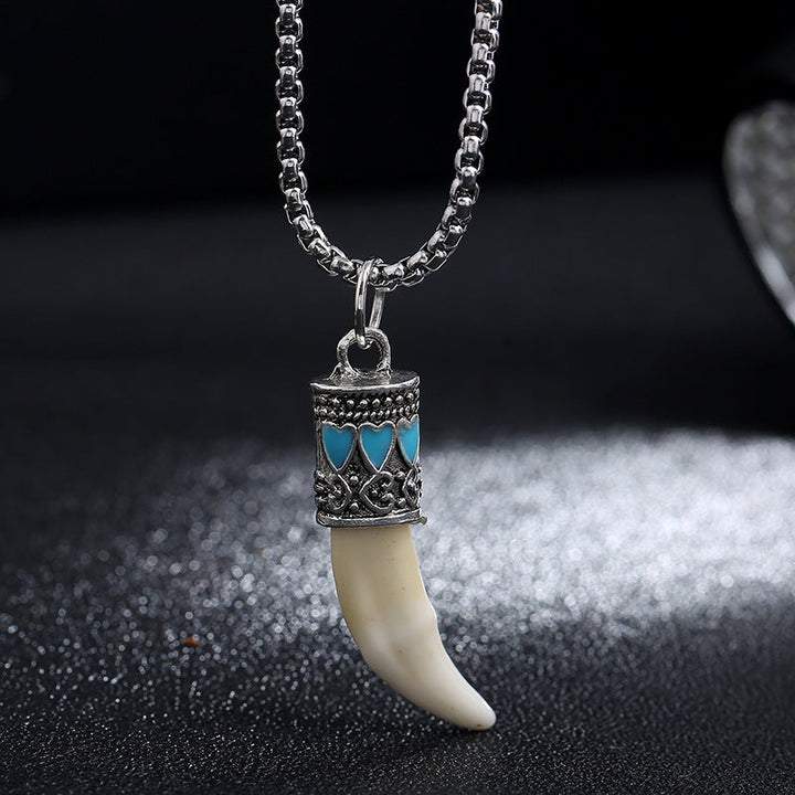 Kette Titanium Wolf Zahn Balance Türkis Silber