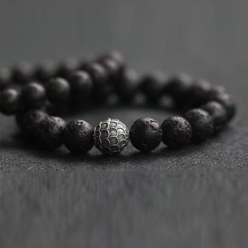 Armband Lavastein – Heilung mit silbernem Spinnennetz Charm Perlen
