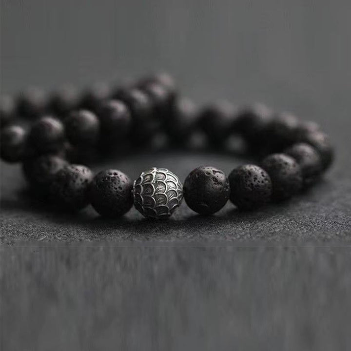 Armband Lavastein – Heilung mit silbernem Spinnennetz Charm Perlen