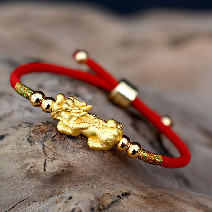 Armband Pixiu "Glück" Rotband - 24K Vergoldet