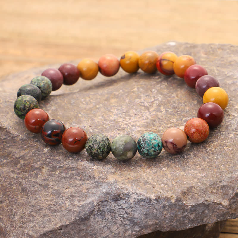 Mala 108 Perlen Mookaite Emotional Armband Naturstein bunt gemischt.