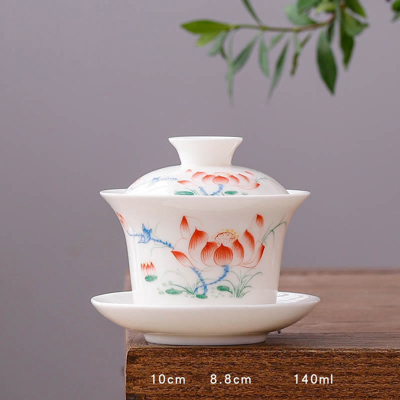 Teetassen Mit Untertasse Gaiwan Berge Porzellan Lange Tasse - Vögel und Blumen
