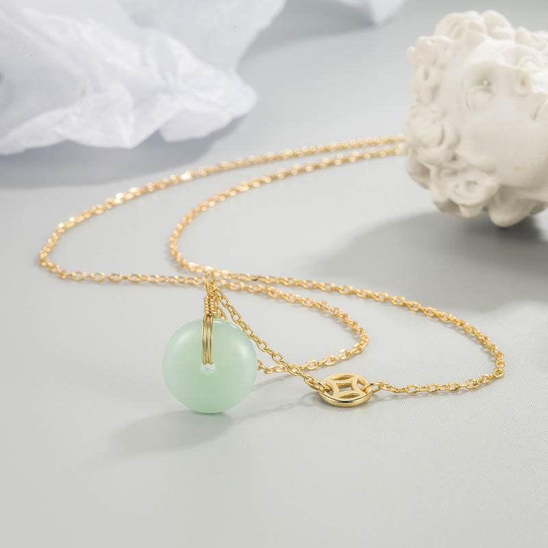 Jade-Kette grüner Anhänger Gold Frieden Meditation