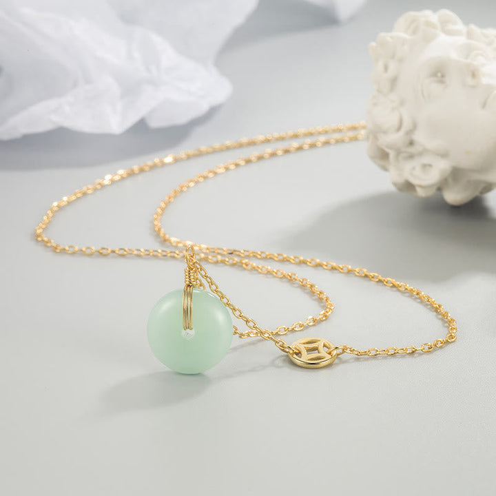 Jade-Kette grüner Anhänger Gold Frieden Meditation