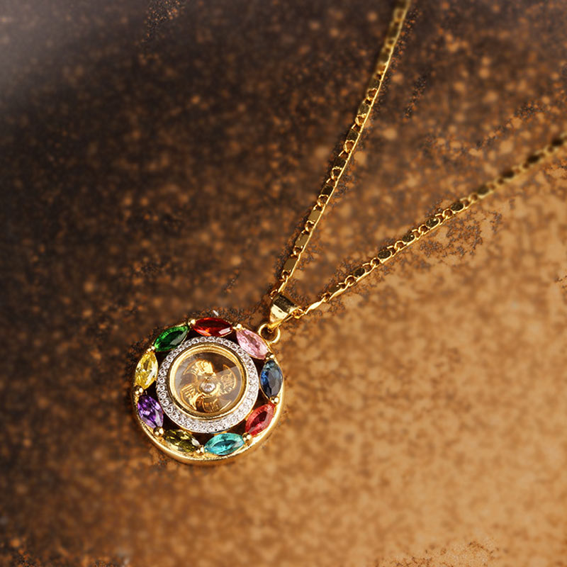 Zirkon Kupfer Kette Wohlstand Anhänger Regenbogen Kristalle Gold.