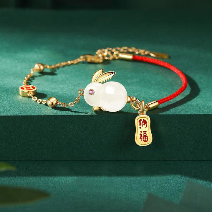 Armband Weißer Jade Hase Rotfaden & Fröhlichkeit