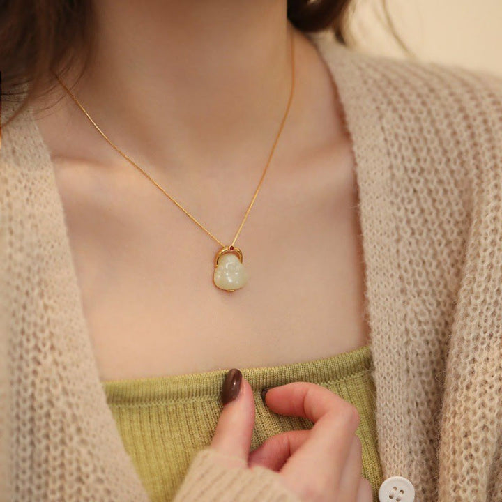 Jade Anhänger, Buddha Kette, Glücks Symbol, Natur Edelstein, Reichtum Amulett