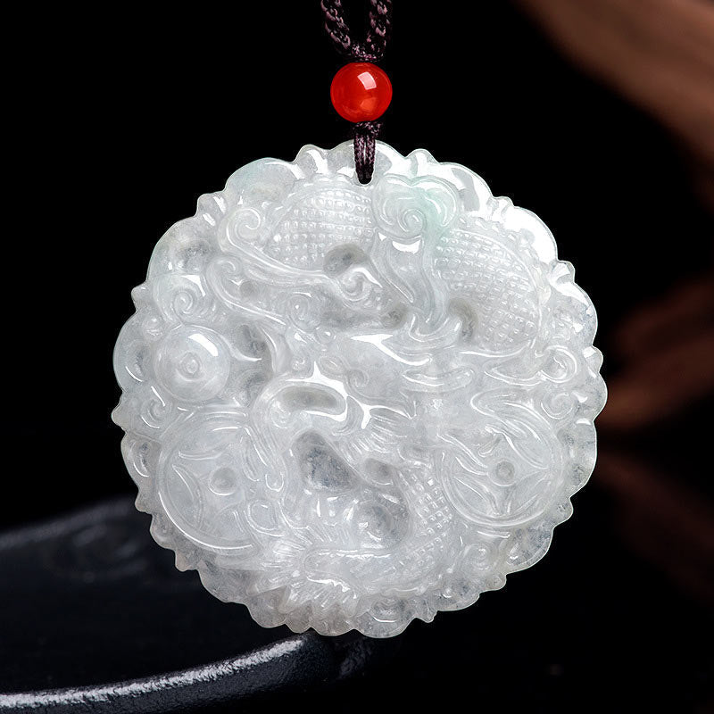 Jade Drachen Anhänger Kette weiß geschnitzt traditionelles Design Schutz