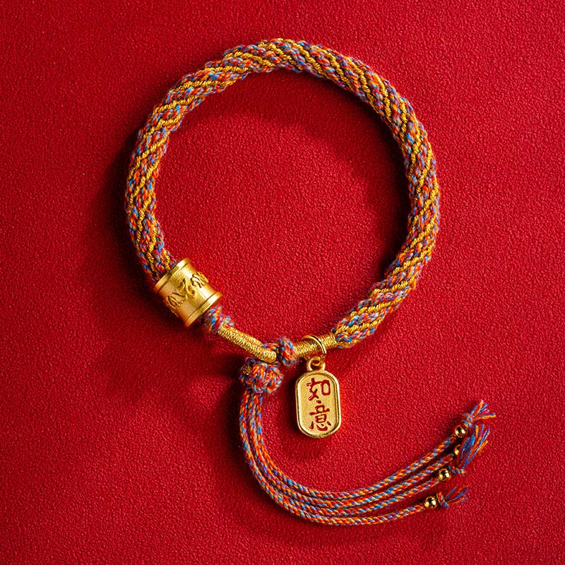Armband Om Mani Padme Hum Multicolored mit goldenem Anhänger rot