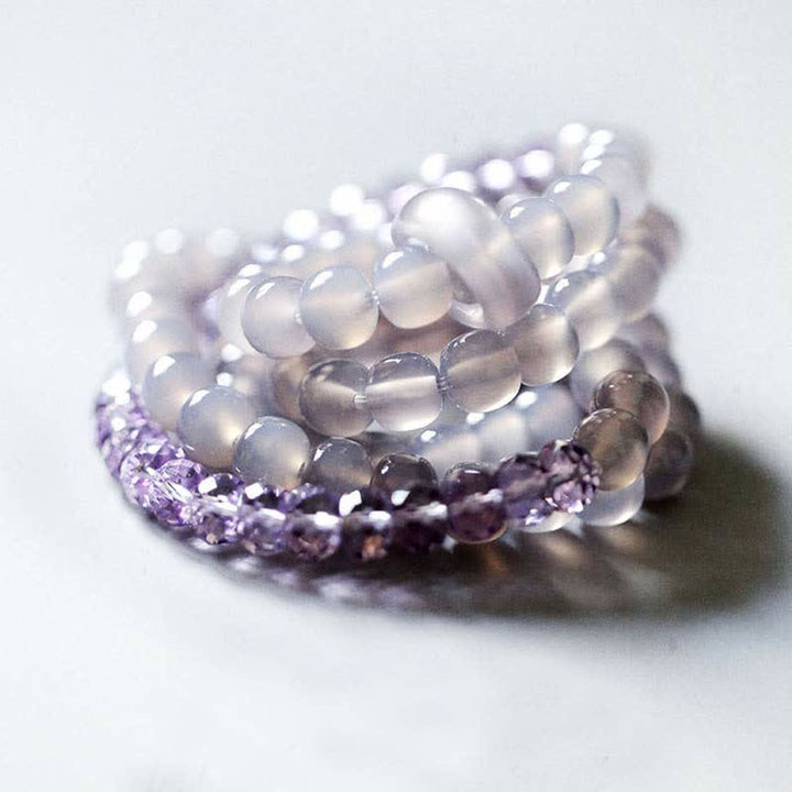 Armband Amethyst Kristall mehrreihig lila weiß Heilsteine elastisch