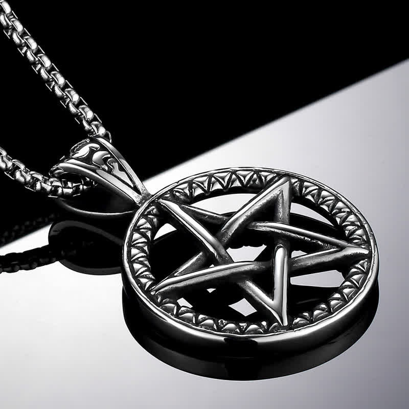 Kette Titanstahl Pentagramm Balance silber Anhänger