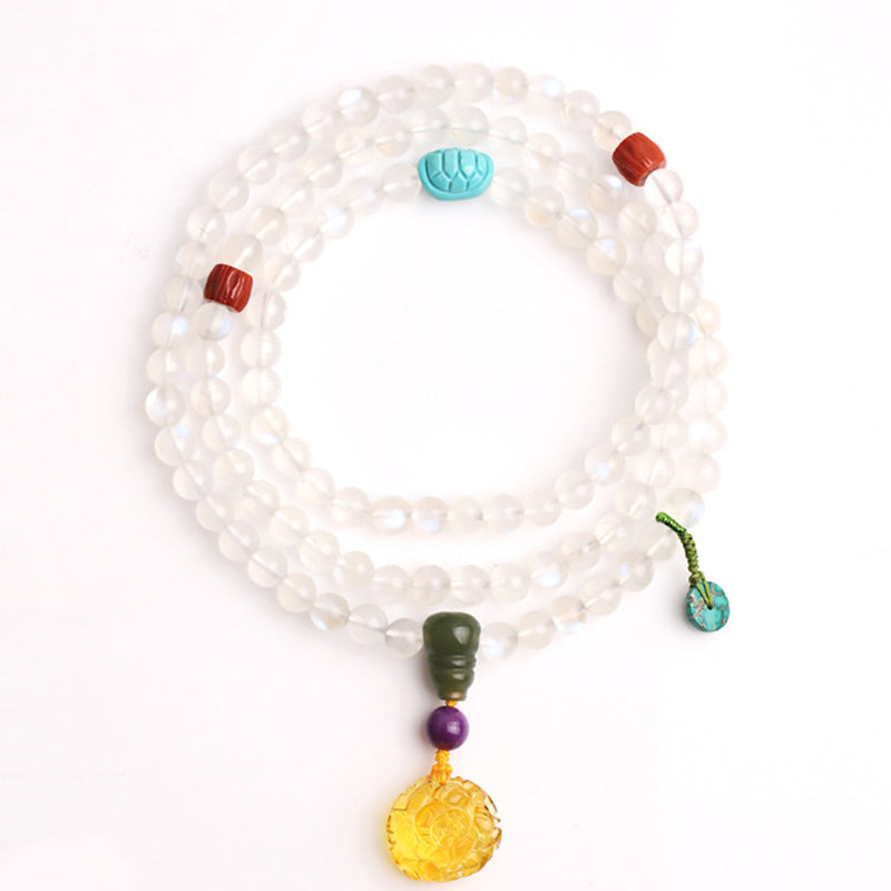 Mondstein Armband mit Türkis Lotus Anhänger Heilstein Perlen