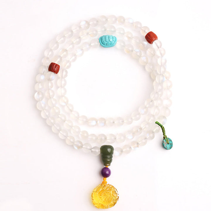 Mondstein Armband mit Türkis Lotus Anhänger Heilstein Perlen