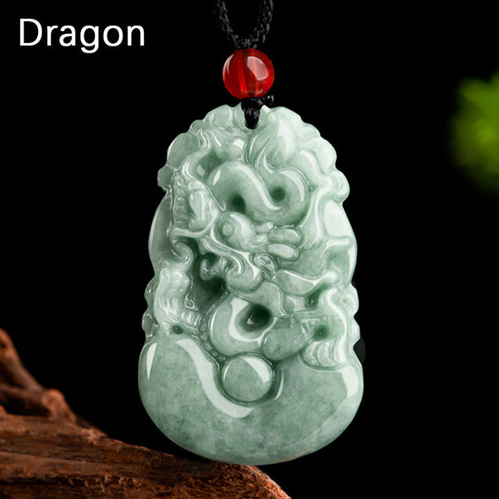 Jade Drachen Anhänger Kette grüner Naturstein Glück Tierkreis