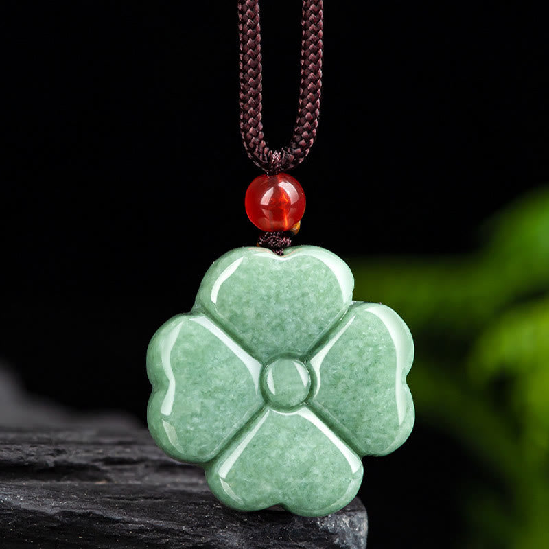 Anhänger Kette Jade Kleeblatt Natur Liebe