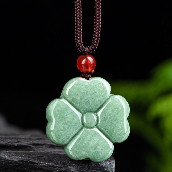 Anhänger Kette Jade Kleeblatt Natur Liebe