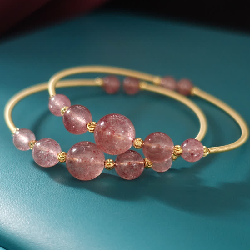 Armband Erdbeerquarz – Heilung & Liebe Energie mit goldenen Perlen elegant