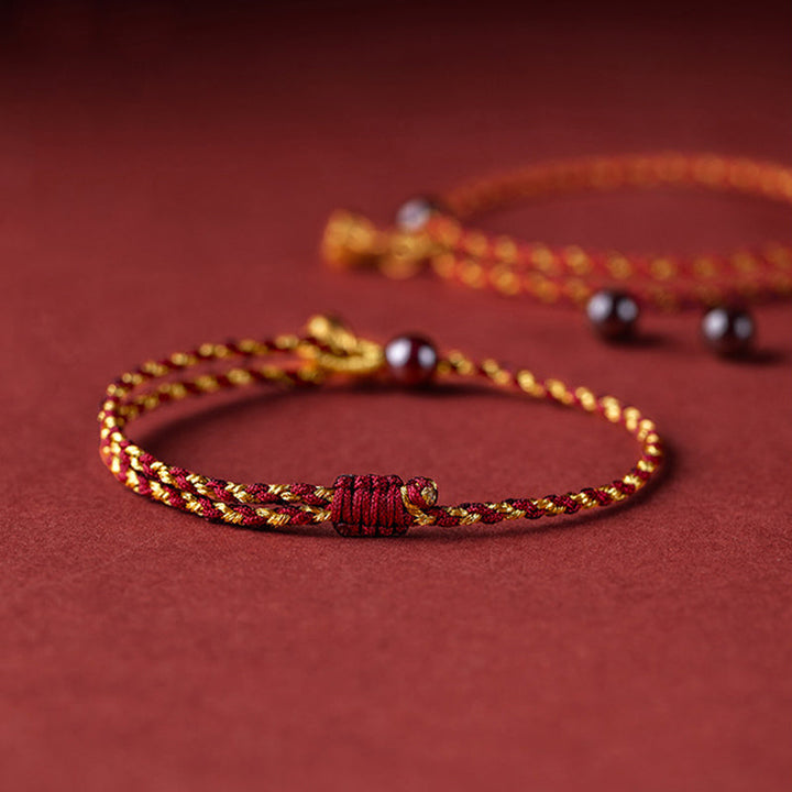 Armband Rot Gold Kordel Lotus Anhänger – Frieden Glück