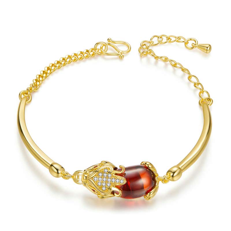 Armband Roter Achat Pixiu goldfarben mit Kristallen elegantes Design