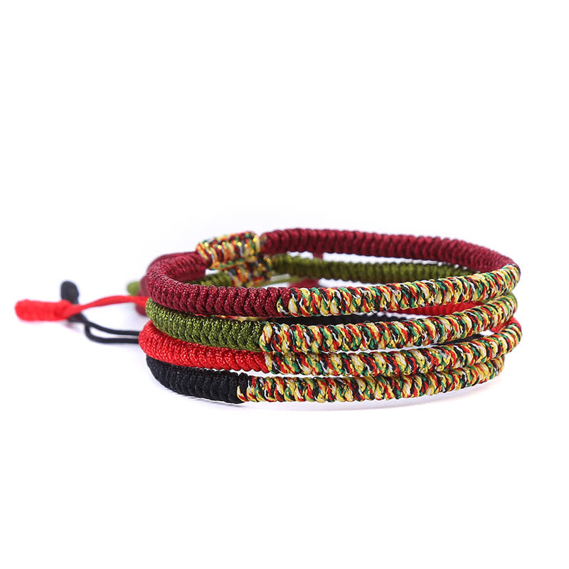 Tibetisches Glück & Stärke Armband bunt geflochten elastisch mehrfarbig.