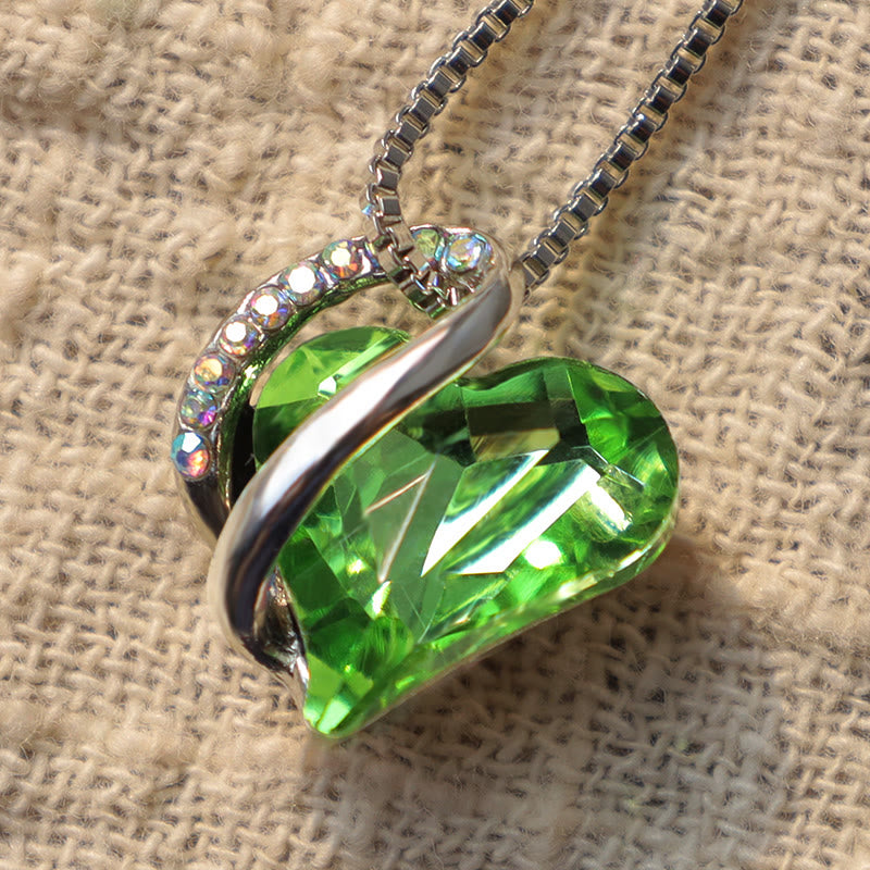 Grüne Kristall Herz Kette silbern glänzend Anhänger Schmuck elegant