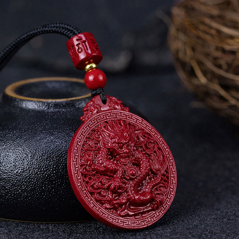 Rote Zinnober Drachen Kette Anhänger traditionelles chinesisches Design Schutz.