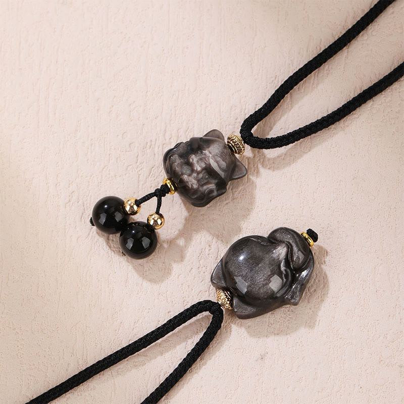 Kette Obsidian Neunschwaenziger Fuchs Schwarz Natur