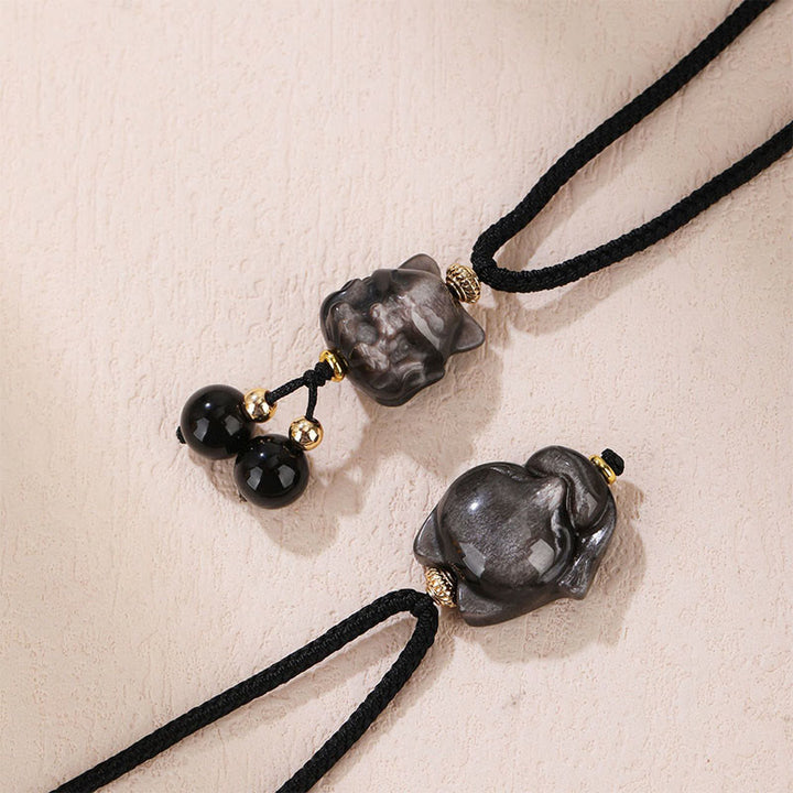 Kette Obsidian Neunschwaenziger Fuchs Schwarz Natur