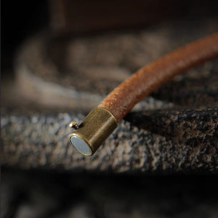 Kupfer Magnetisch Armband mit Naturstein Holz Verschluss Detail