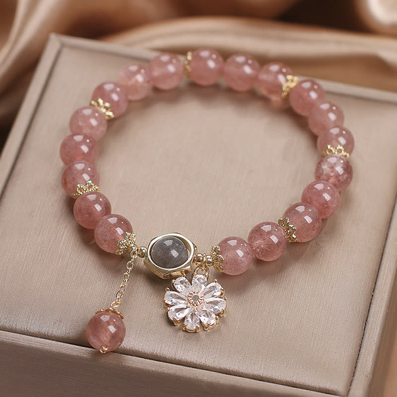 Armband Erdbeerquarz Kristall Heilung elegantes Rosenquarz Perlenarmband mit Anhänger