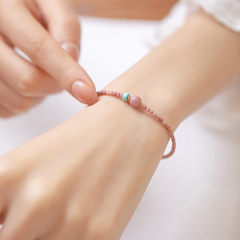 Rosenquarz Armband – Energie mit Türkis Perlen elastisch Handgelenk