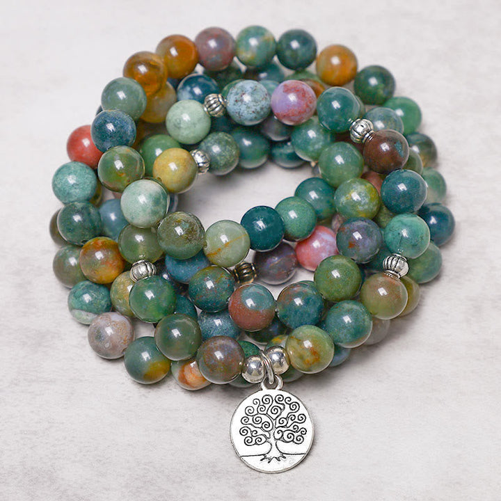 Armband Achat Lebensbaum grüne Natursteine silberne Perlen Ruhe