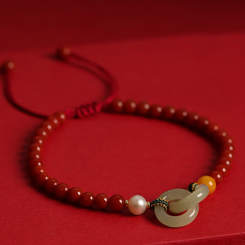 Armband Roter Achat Jade Frieden elastisch mit Natursteinen elegant