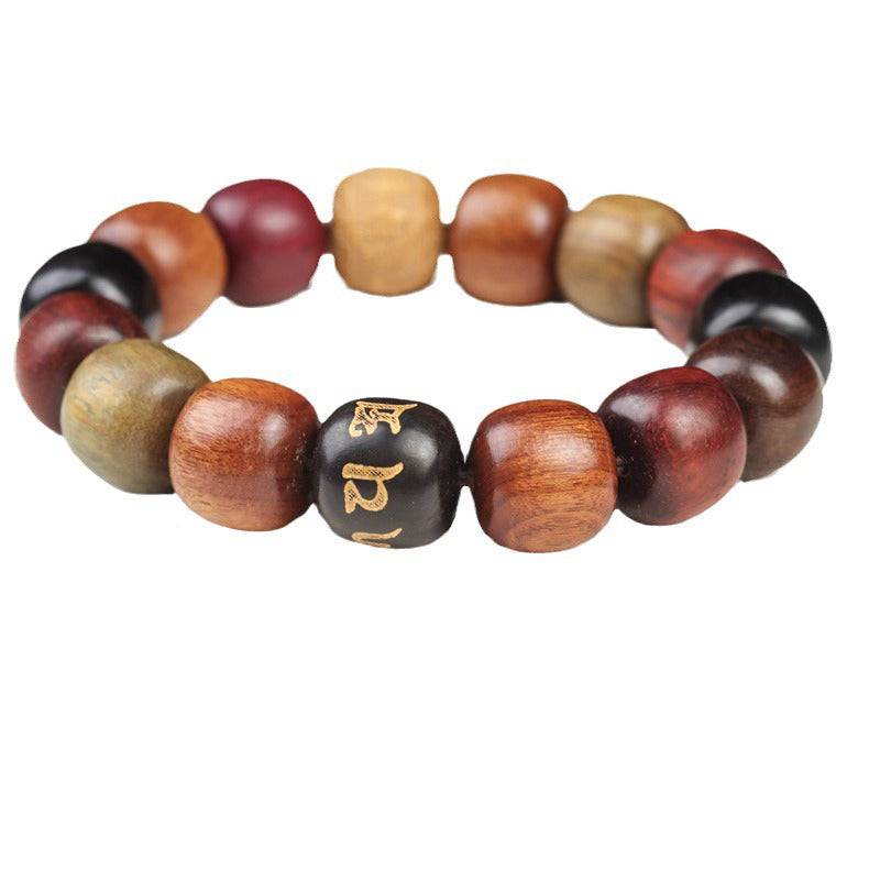 Armband Om Mani Padme Hum Tibet Verschiedene Holzperlen elastisch Naturstein