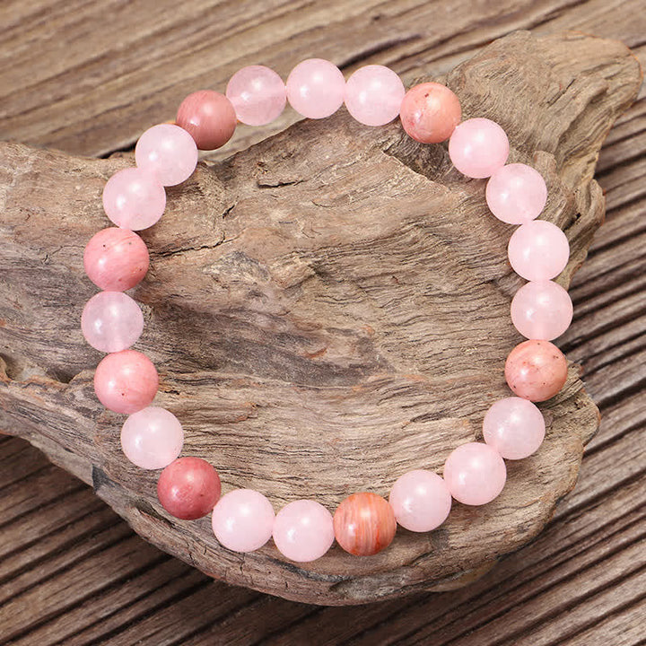Rosa Quarz Mala 108 Perlen Kristall Armband Liebe Stein elastisch