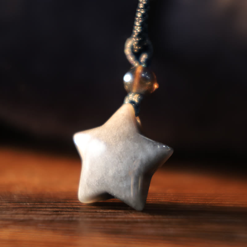 Obsidian Silberglanz Stern Kette Naturstein Anhänger