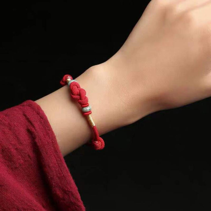 Armband Rotes Band Jade - Glück Knoten