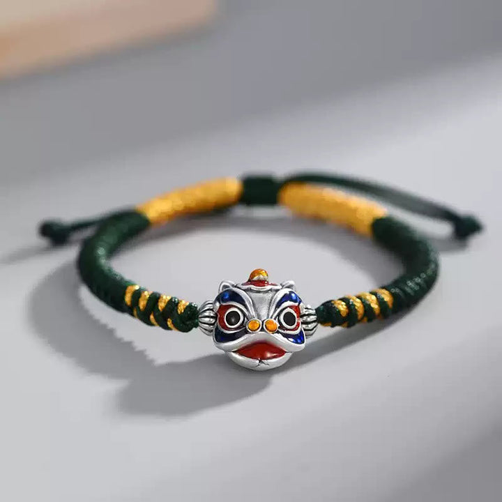Armband Tanzendes Löwe Glück Geflochten grün gelb Seil Charm