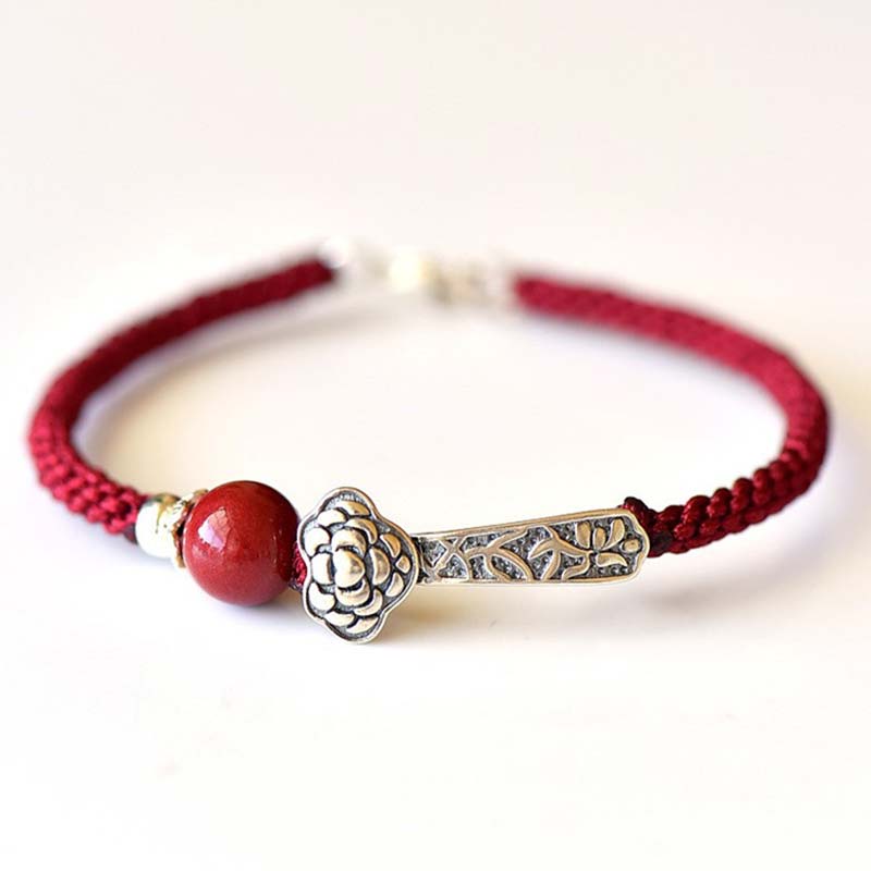 Rotes Armband 925 Silber Zinnober – Segen mit Rosenblüte eleganten Design.