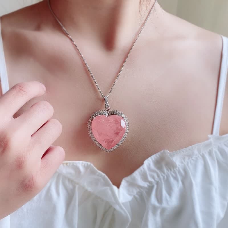 Anhänger Kette Rosenquarz Herz Liebe Silber