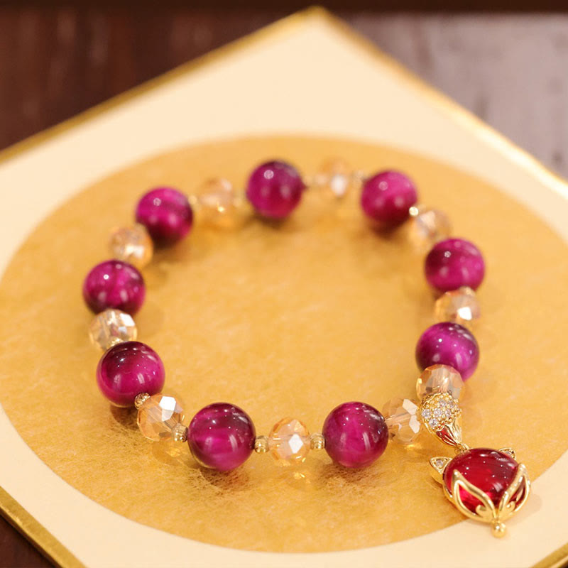 Armband Tigerauge Pixiu rotes Naturstein Perlen elegantes Design Schutz.