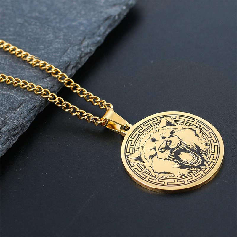 Kette Titanstahl Tier-Amulett Schutz Gold Löwe Medaillon