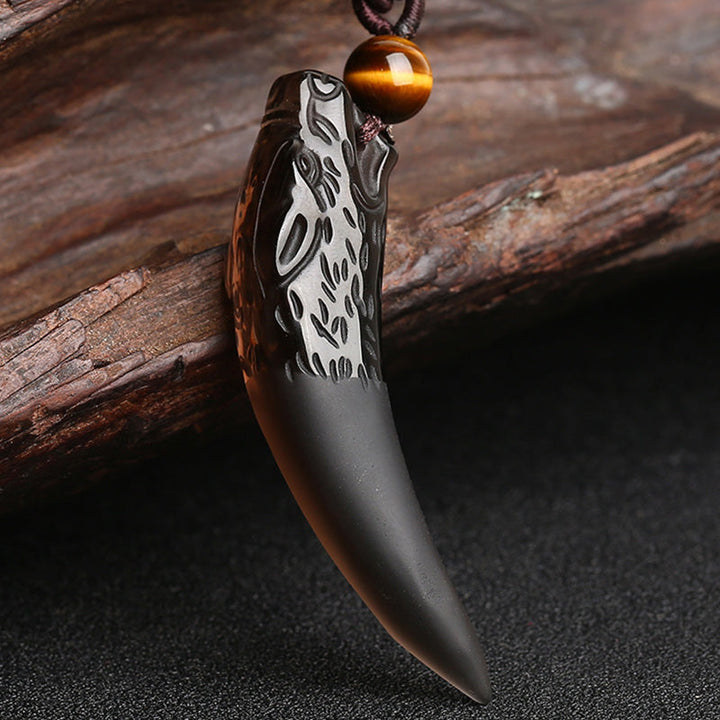Anhänger Obsidian Wolf Mut Schutz schwarzer Naturstein Gravur